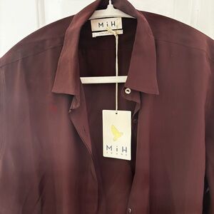 MiH Jeans Women's Burgundy Button Down Long Shirt 100% Silk Western Wear